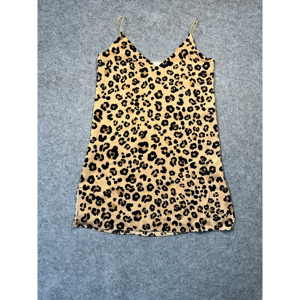 Olivaceous Mini Slip Dress Womens S Tan Black Leopard Side Zip Spaghetti‎ Strap